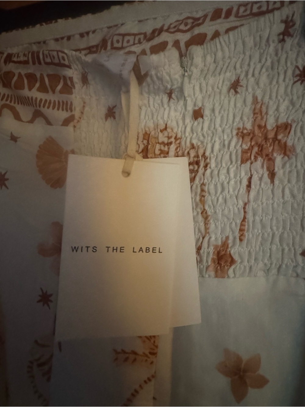 Wits The Label Strapless Cream & Tan Smocked Dress